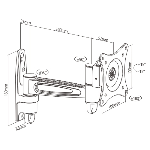 Single Monitor Wall Mount tilting & Swivel Wall Bracket Mount Vesa 75mm/100mm For most 13''-27' LED, LCD flat panel TVs; up to 15kg