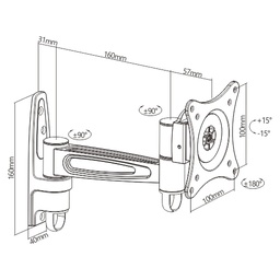 Single Monitor Wall Mount tilting & Swivel Wall Bracket Mount Vesa 75mm/100mm For most 13''-27' LED, LCD flat panel TVs; up to 15kg